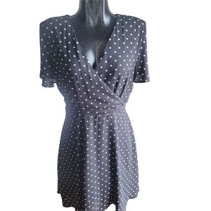 Mexx Black Short Sleeve Faux Wrap Retro Vibes Polka Dot Dress Size 6